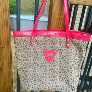 Guess Tan and Pink Geometric Tote Bag